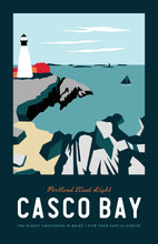 Load image into Gallery viewer, Casco Bay Maine Print 11&quot;x17&quot; | Vintage Travel Print | Ocean Print | Maine Print | Portland Head Light | Casco Bay Print
