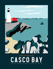 Load image into Gallery viewer, Casco Bay Maine Print 8.5&quot;x11&quot; | Vintage Travel Print | Ocean Print | Maine Print | Portland Head Light | Casco Bay Print
