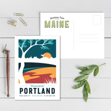 Load image into Gallery viewer, Portland Maine Postcard (light palette) | Vintage Travel Postcard | Portland Postcard | Maine Postcard | Portland Maine Postcard
